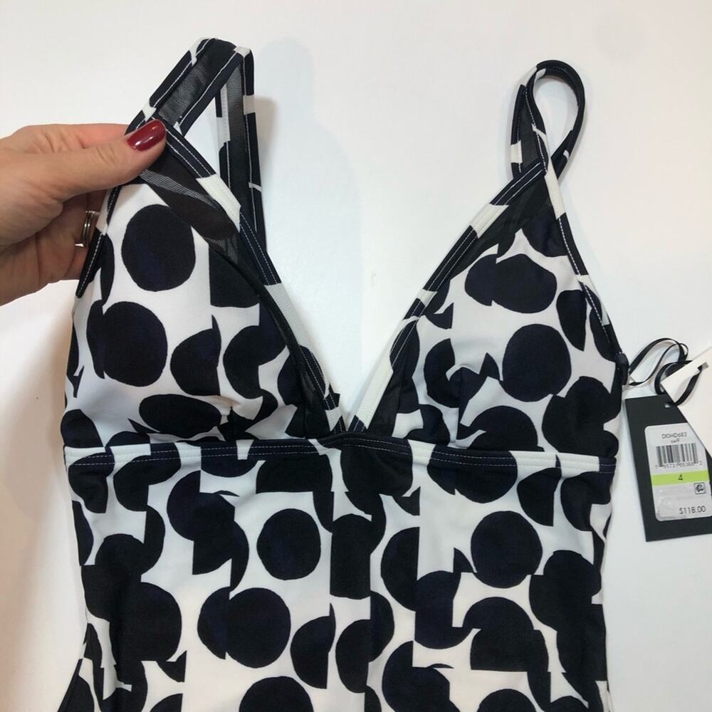 DKNY NAVY MULTI DOT Mesh-Trim One-Piece Swimsuit - Picture 4 of 7